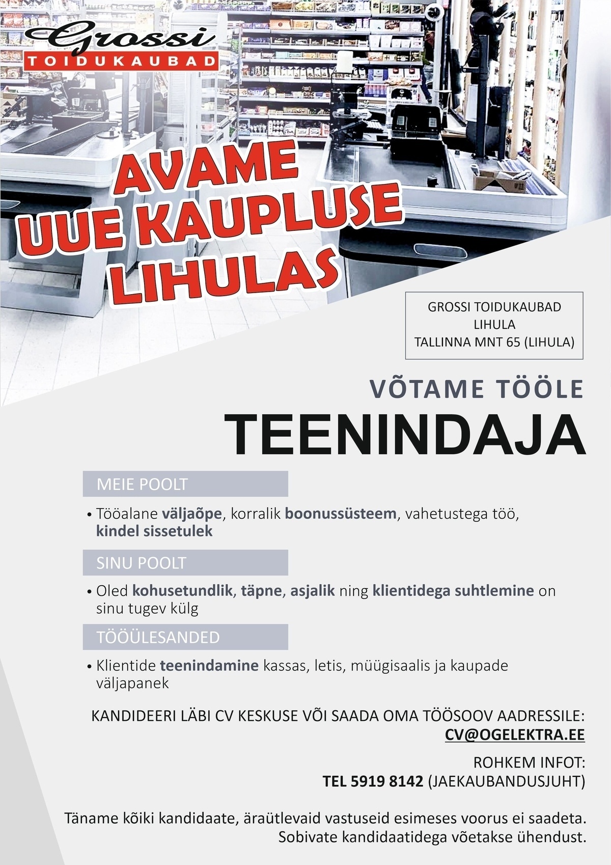 OG Elektra AS Teenindaja (UUS kauplus Lihulas)