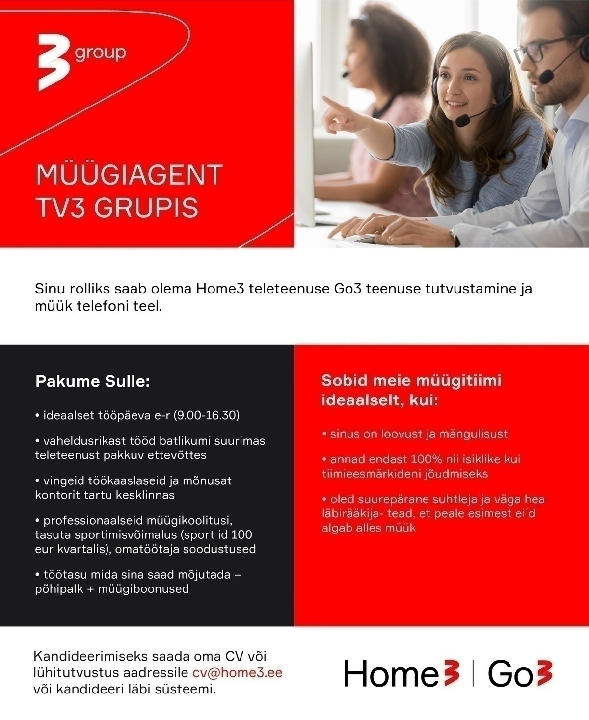 AS Go3 Baltics TV3 Grupp otsib julget müügiagenti