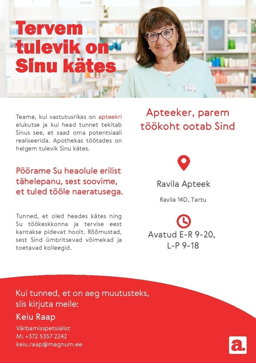 Apotheka Proviisor või farmatseut Ravila Apteeki