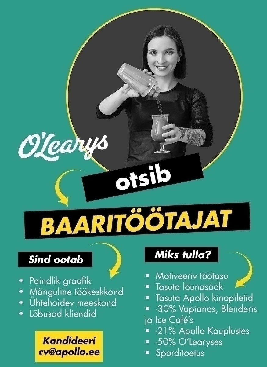 APL Restoranid OÜ Kristiine O'Learys kutsub tiimi baaritöötajaid!