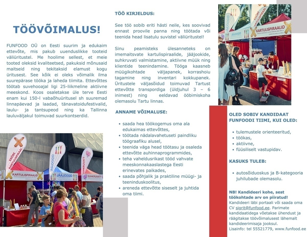 FUNFOOD OÜ SUVEÜRITUSTEL MÜÜJA-KLIENDITEENINDAJA