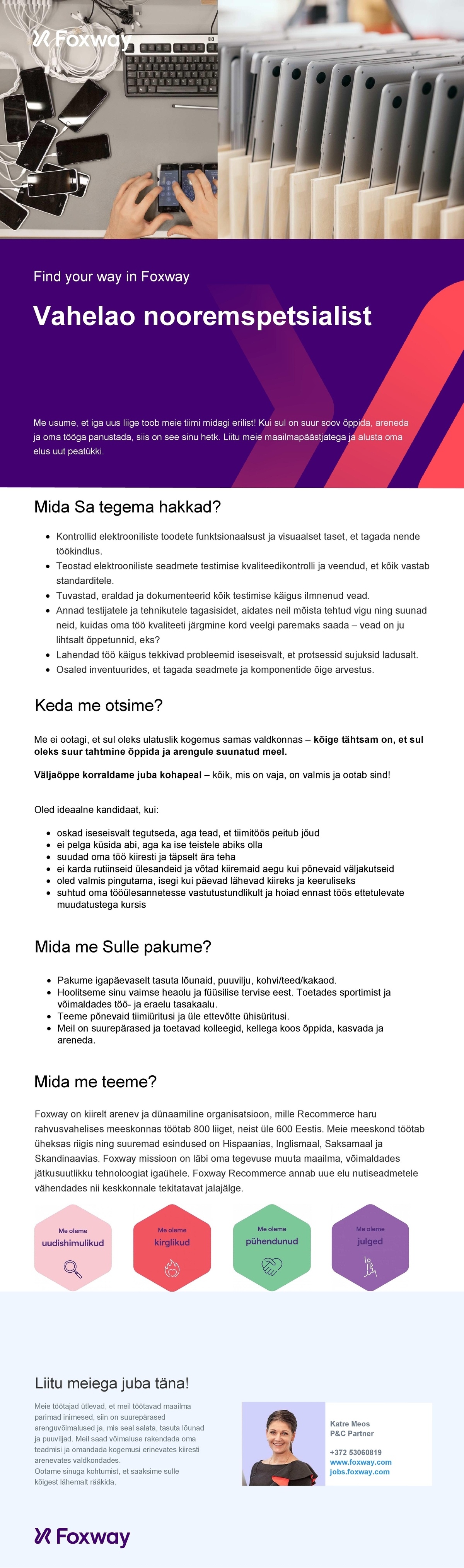 Foxway OÜ Vahelao nooremspetsialist