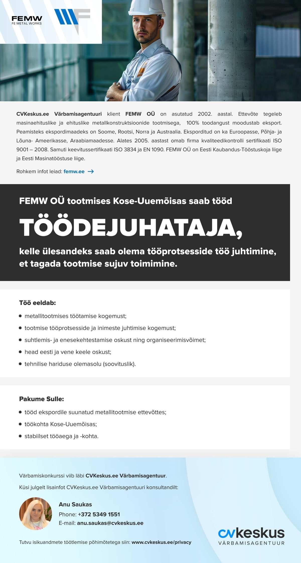FEMW OÜ TÖÖDEJUHATAJA