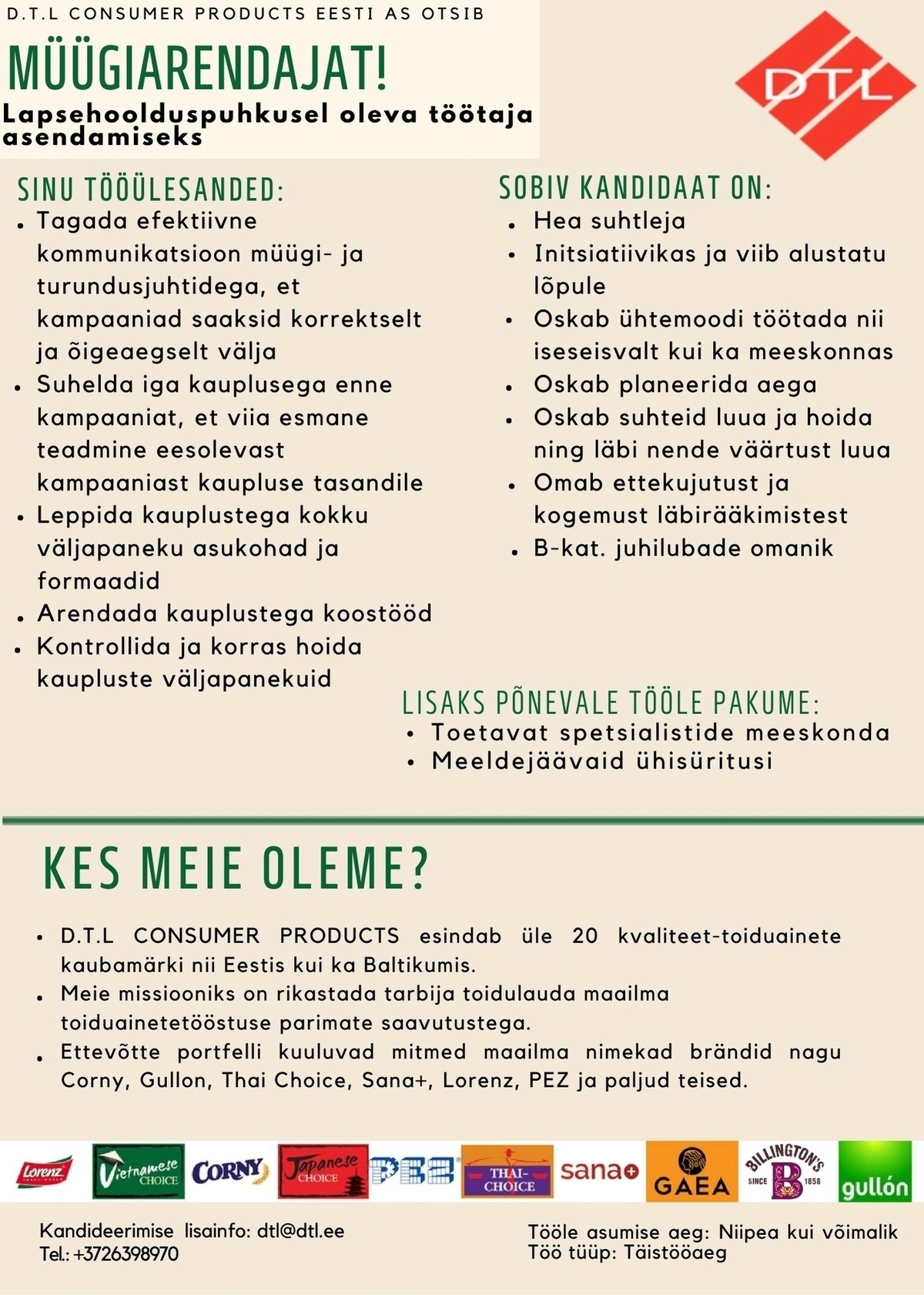 D.T.L. Consumer Products Eesti AS Müügiarendaja