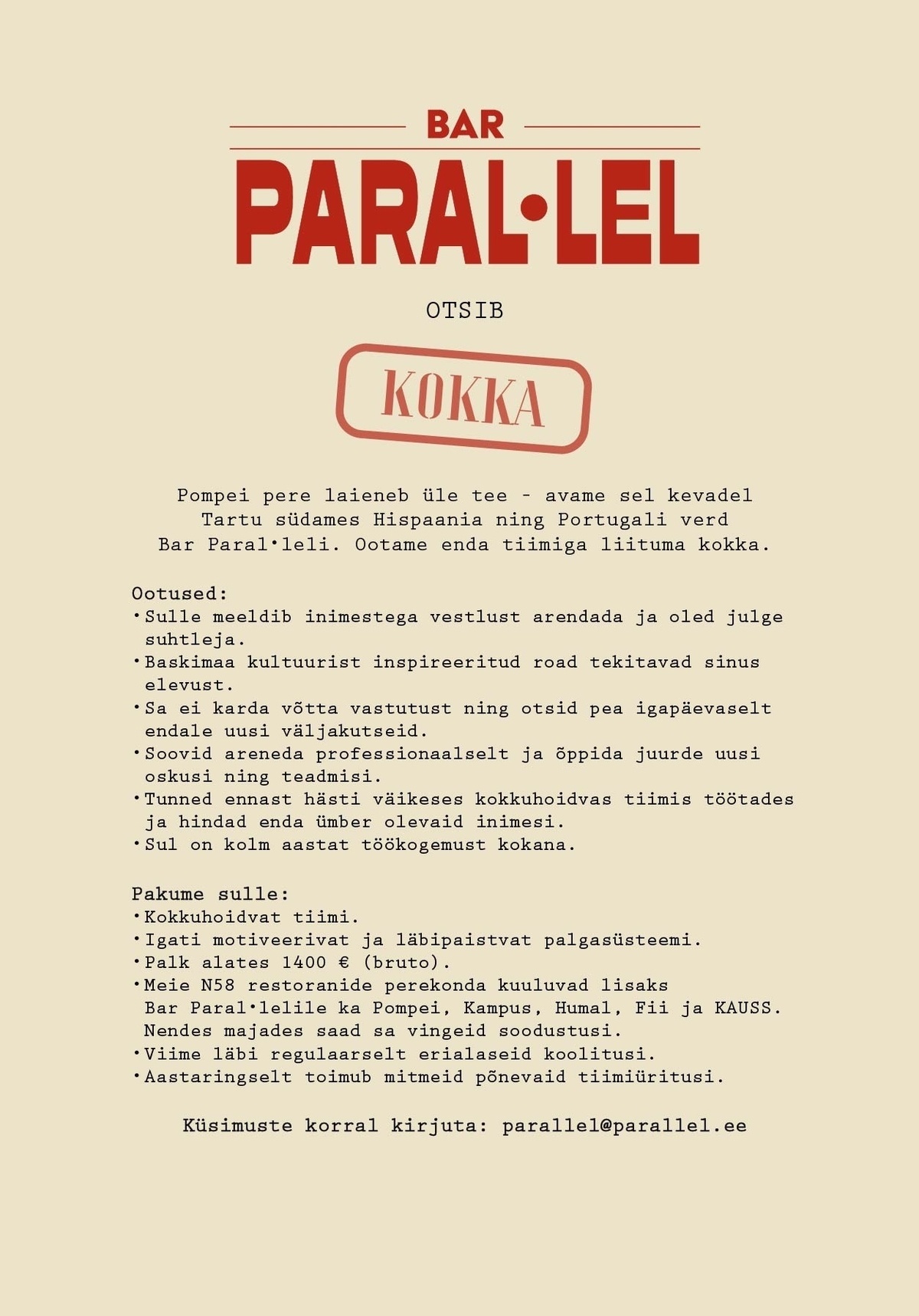 Vermuteria OÜ Kokk