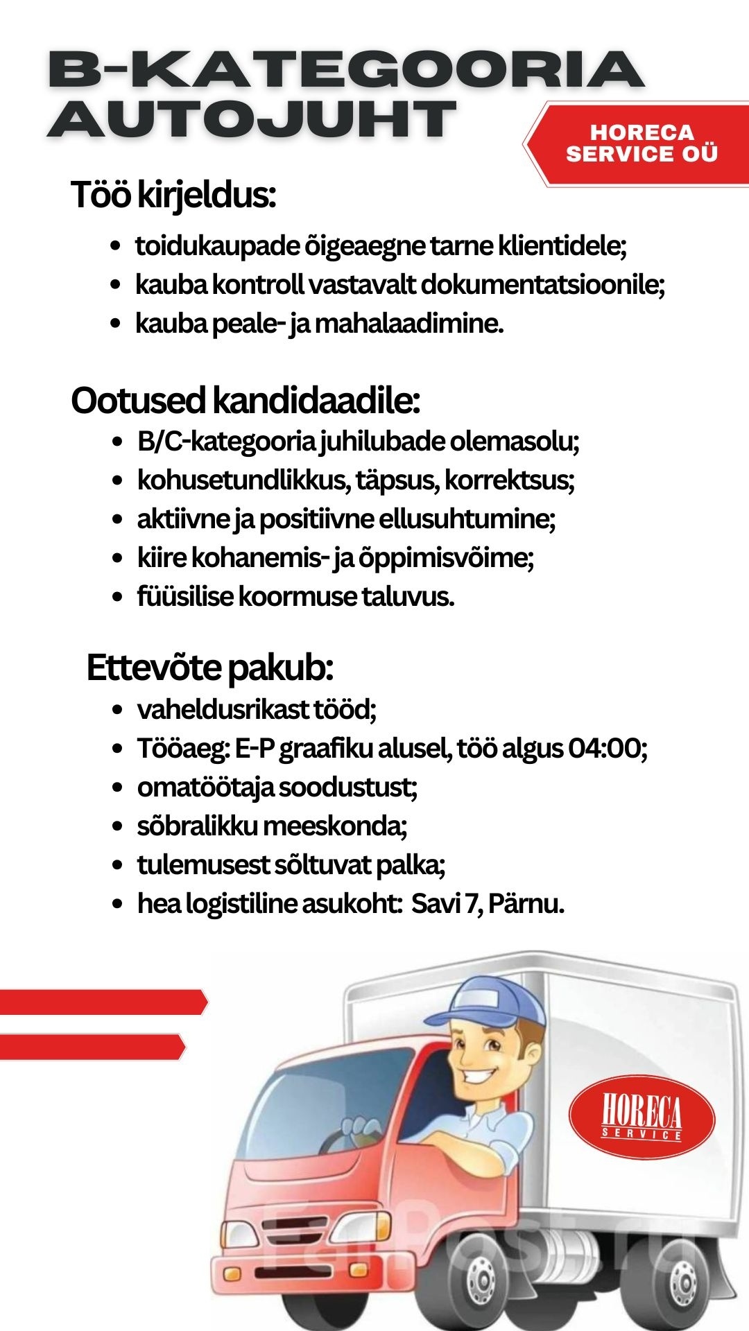 Horeca Service OÜ B/C-kategooria autojuht