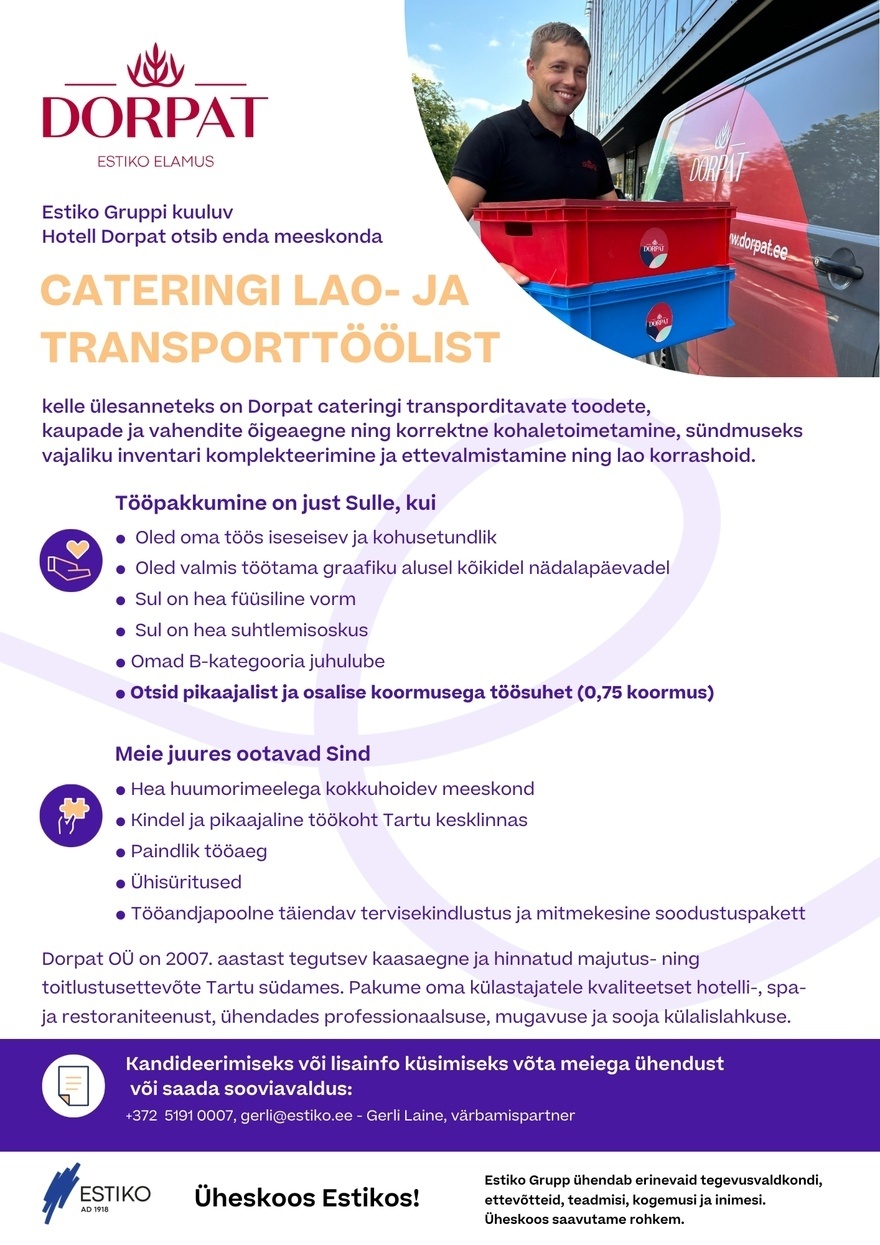 Estiko Grupp AS Dorpat catering transporttööline