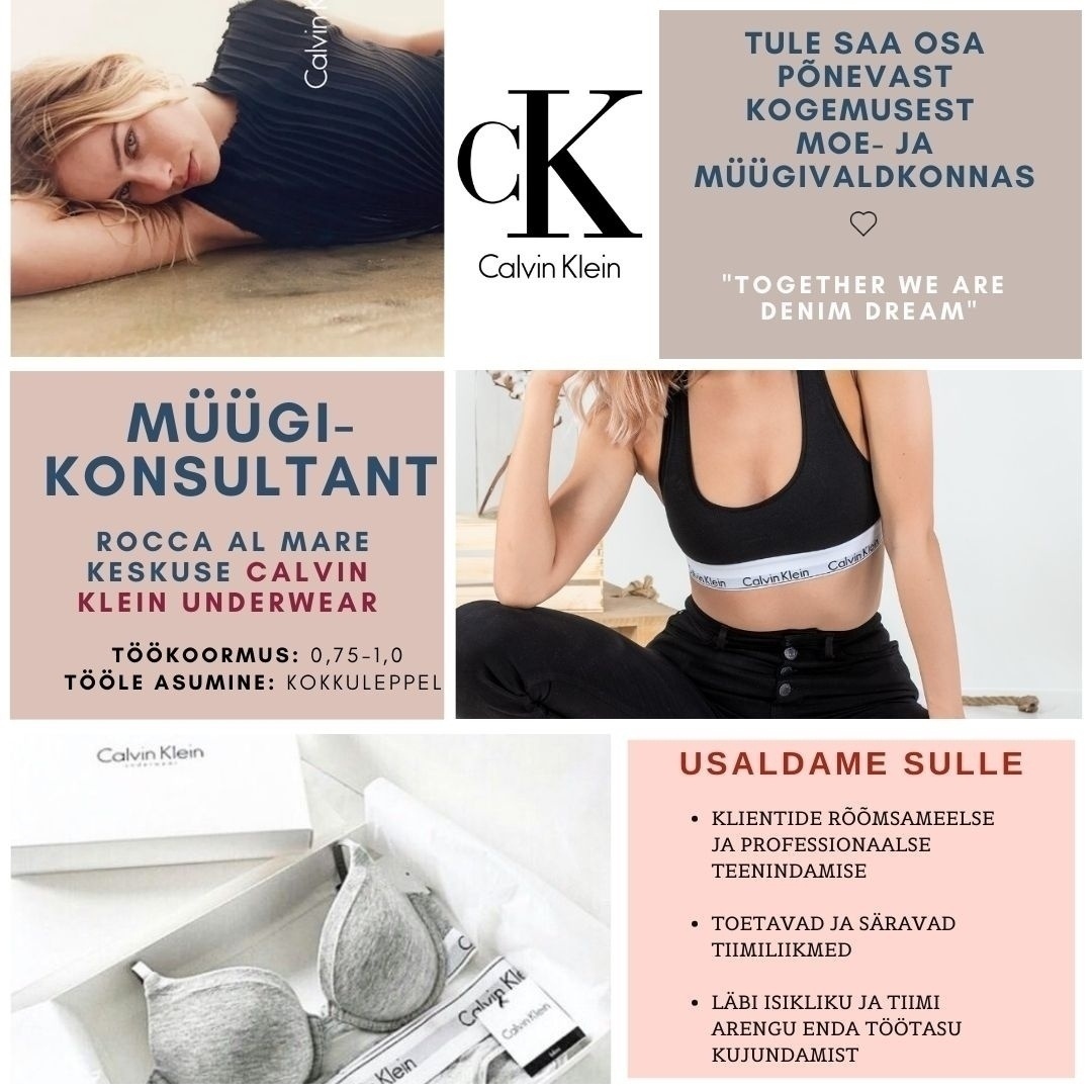 Põldma Kaubanduse AS Tule liitu Rocca CALVIN KLEIN UNDERWEAR kaupluse tiimiga!