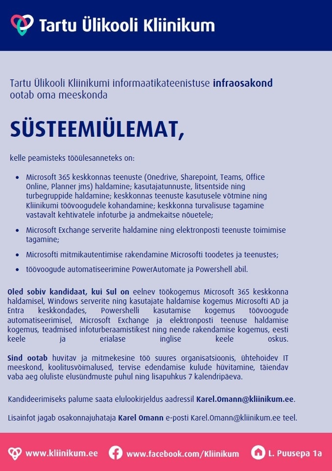 Tartu Ülikooli Kliinikum SA Süsteemiülem