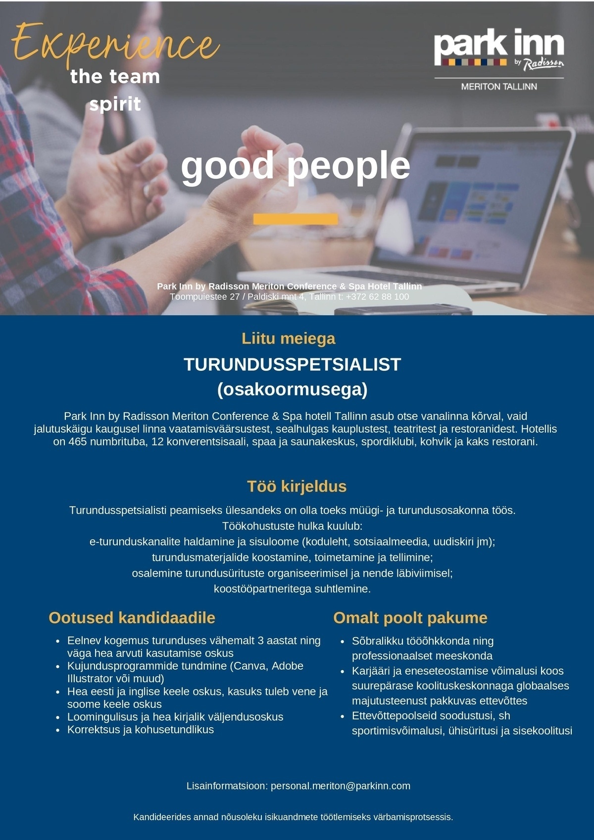 Meriton Hotels OÜ Turundusspetsialist