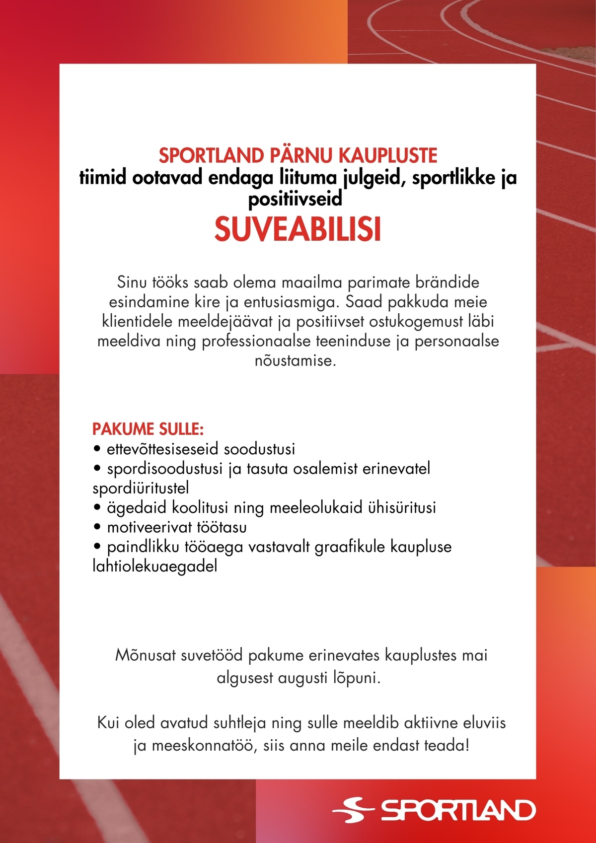 Sportland Eesti Sportland Pärnu kaupluste suveabiline