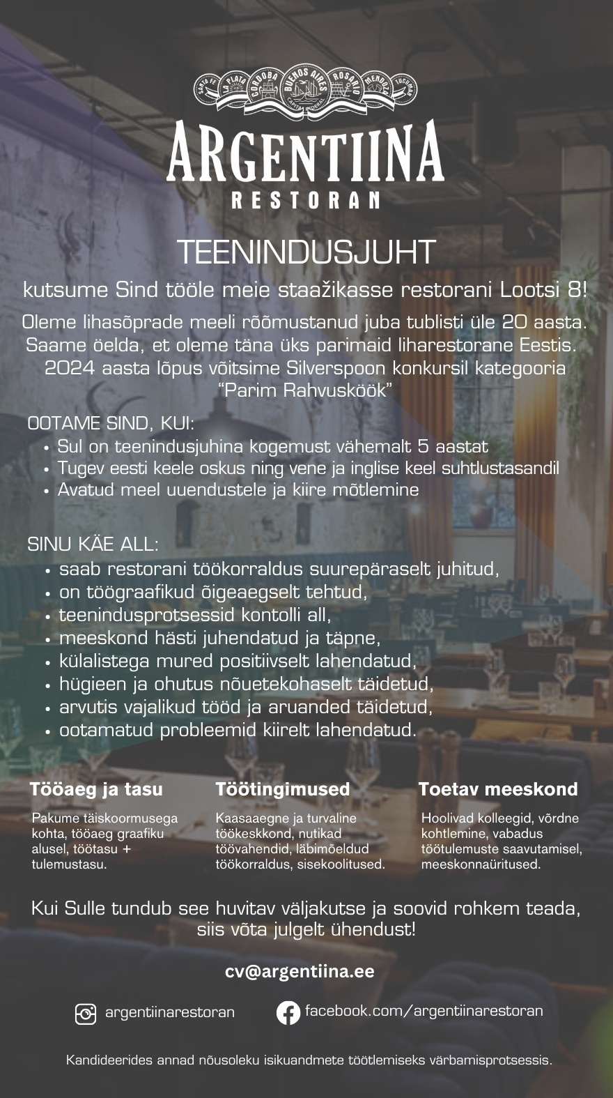 Hortego OÜ / Argentiina Restoran Teenindusjuht