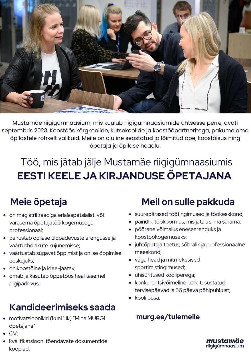 Tallinna Mustamäe Riigigümnaas Eesti keele ja kirjanduse õpetaja
