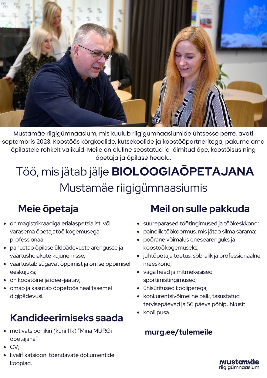 Tallinna Mustamäe Riigigümnaasium Bioloogiaõpetaja