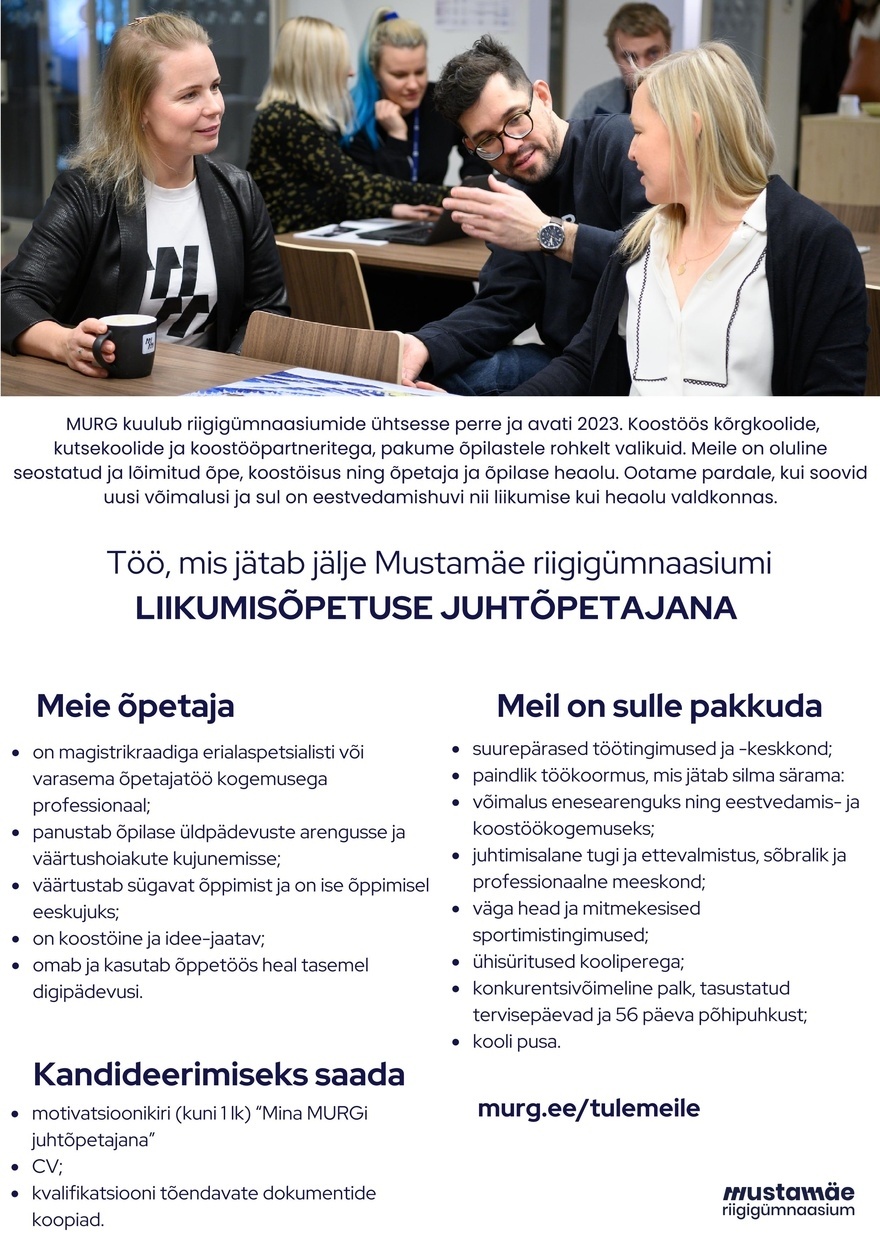 Tallinna Mustamäe Riigigümnaasium Liikumisõpetuse ja heaoluvaldkonna juhtõpetaja