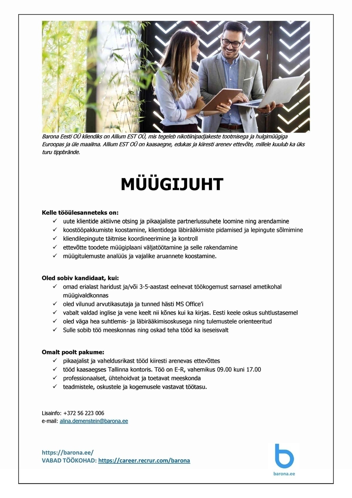 Barona Eesti OÜ MÜÜGIJUHT