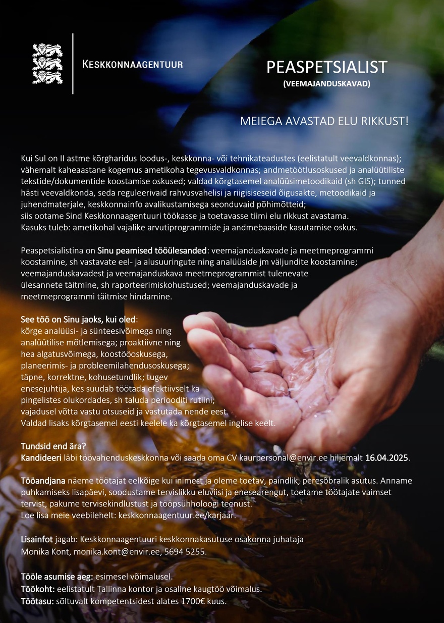 Keskkonnaagentuur PEASPETSIALIST (VEEMAJANDUSKAVAD)