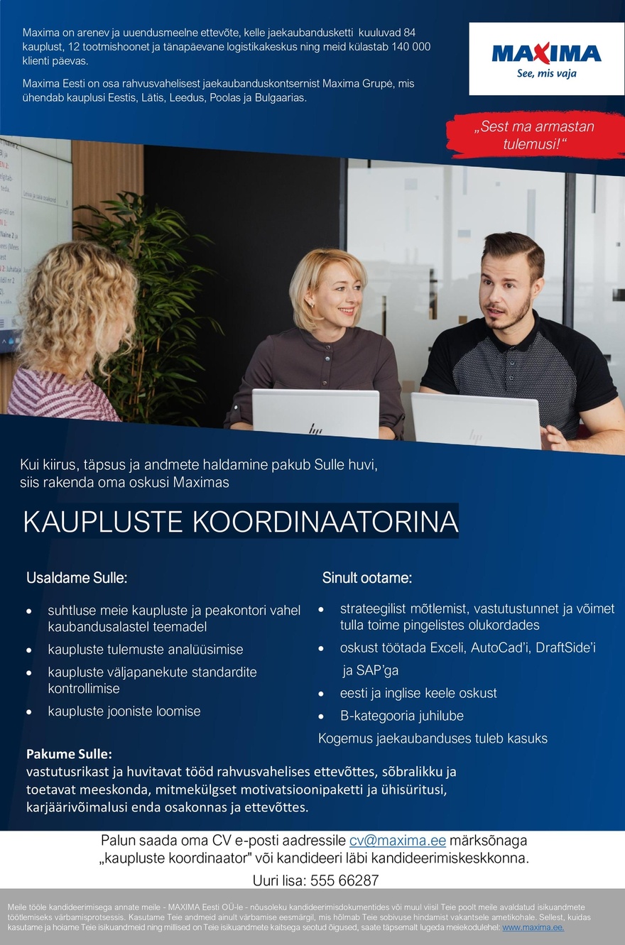 Maxima Eesti OÜ Kaupluste koordinaator