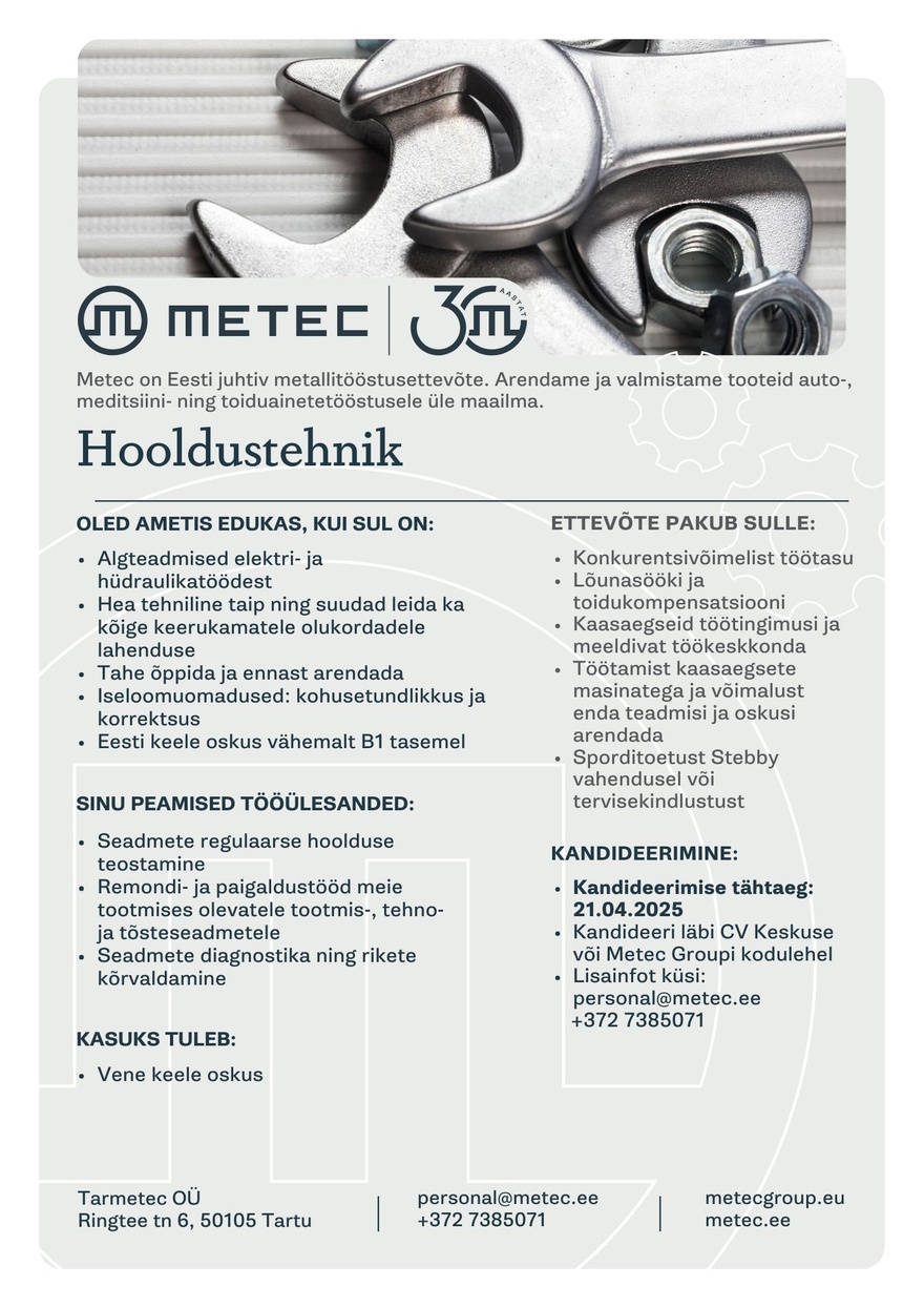 Tarmetec OÜ Hooldustehnik
