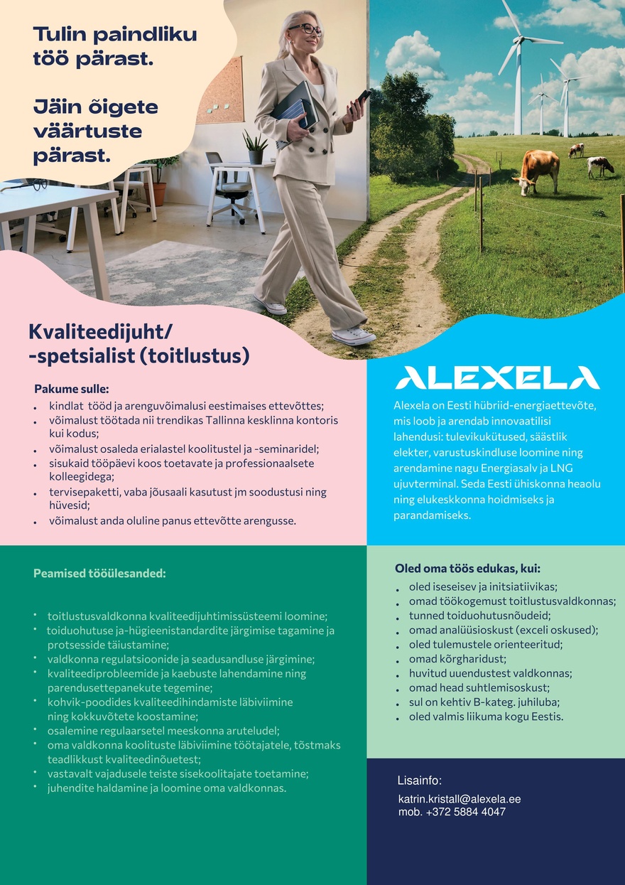 AS Alexela Kvaliteedijuht/ -spetsialist toitlustusvaldkonda