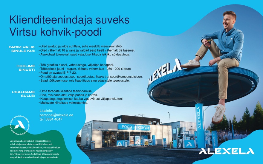 AS Alexela Klienditeenindaja suveks Virtsu kohvik-poodi
