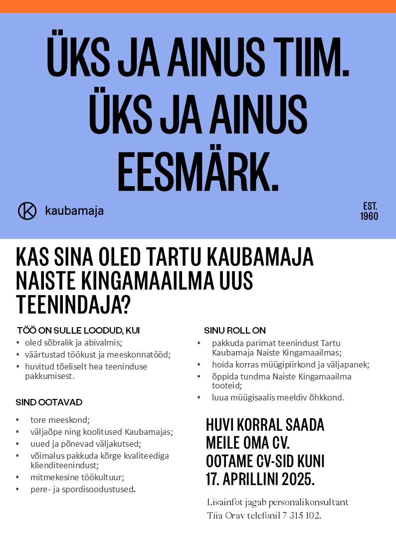 Kaubamaja Tartu Kaubamaja Naiste Kingamaailma teenindaja