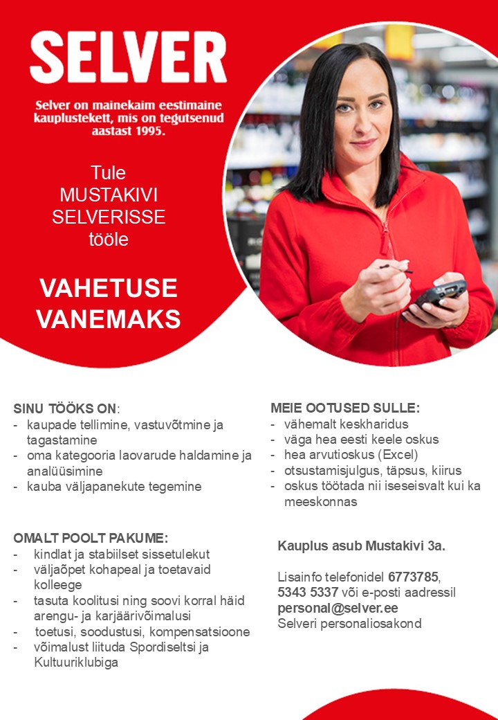 Selver Vahetuse vanem Mustakivi Selveris