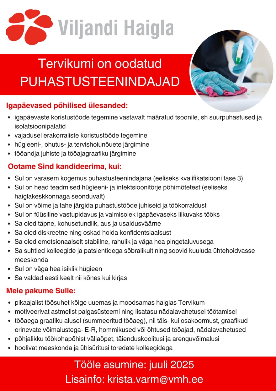 SA Viljandi Haigla Tervikumi puhastusteenindajad