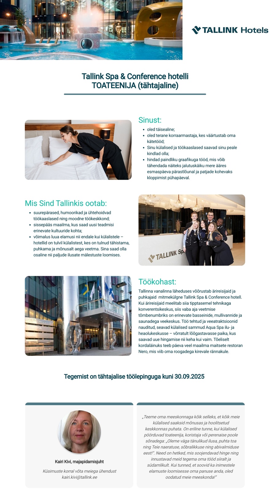 Tallink Grupp AS Tallink Spa & Conference hotelli toateenija (tähtajaline)
