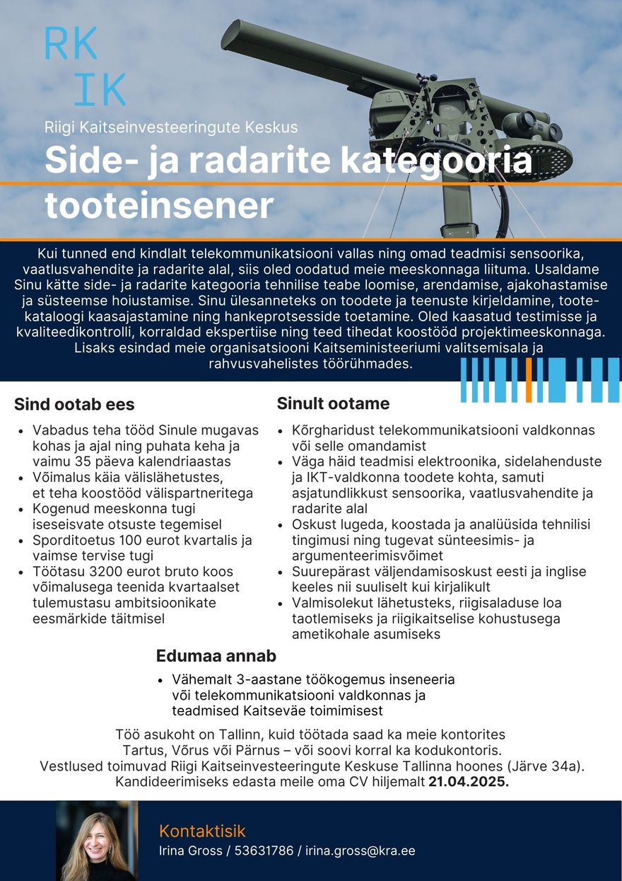 Side- ja radarite kategooria tooteinsener Side- ja radarite kategooria tooteinsener