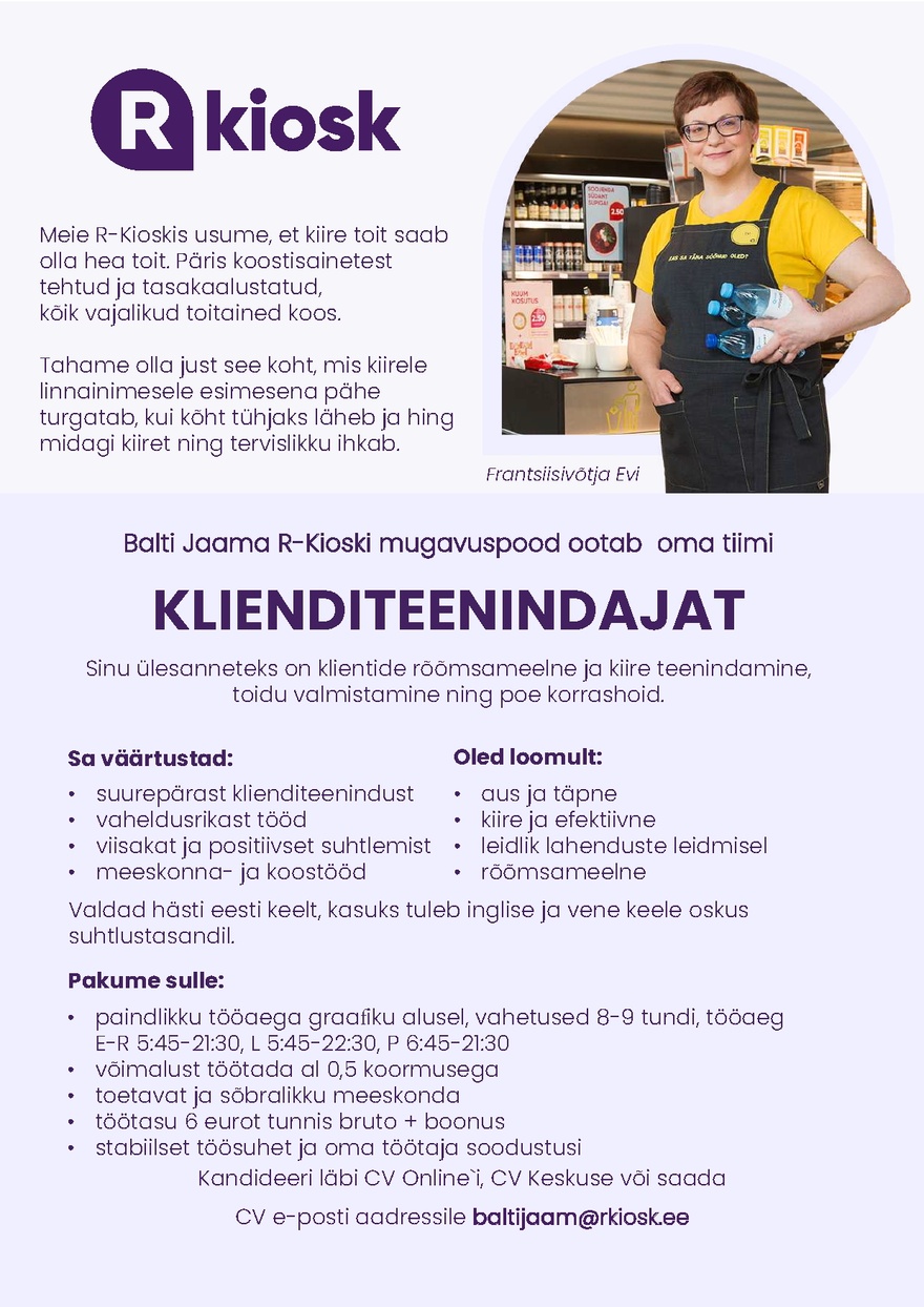Reitan Convenience Estonia AS Klienditeenindaja Balti Jaama R-Kioskisse