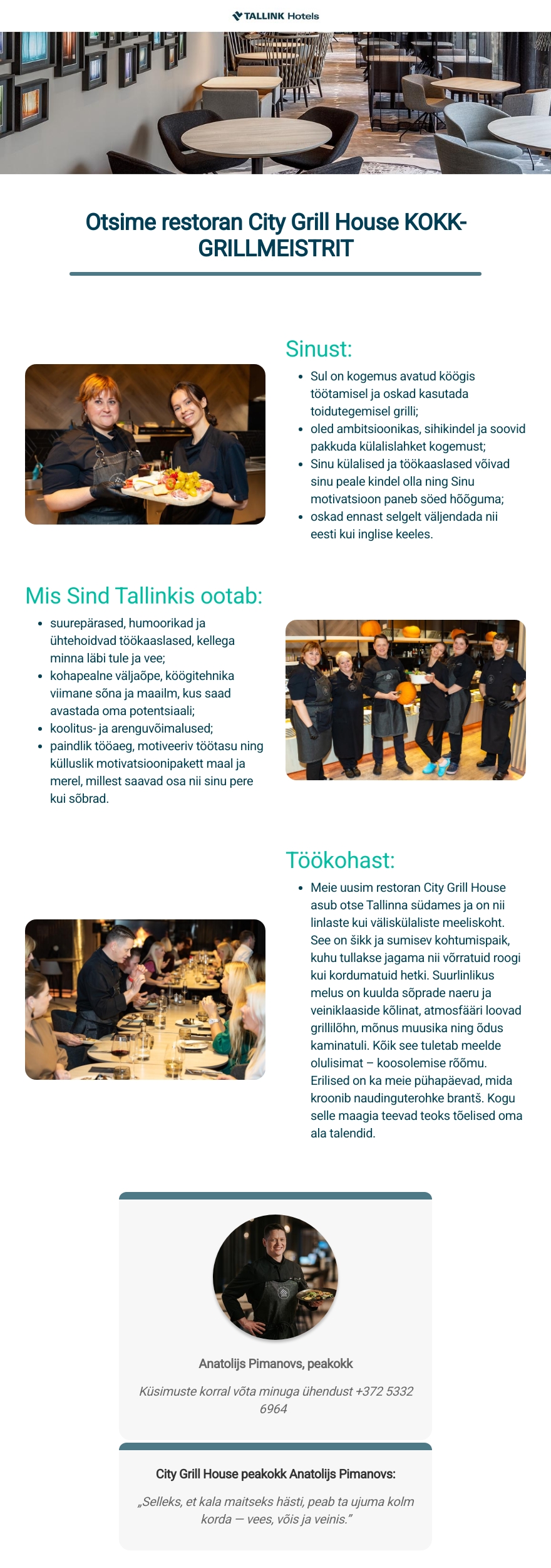 Tallink Grupp AS Kokk-grillmeister City Grill House