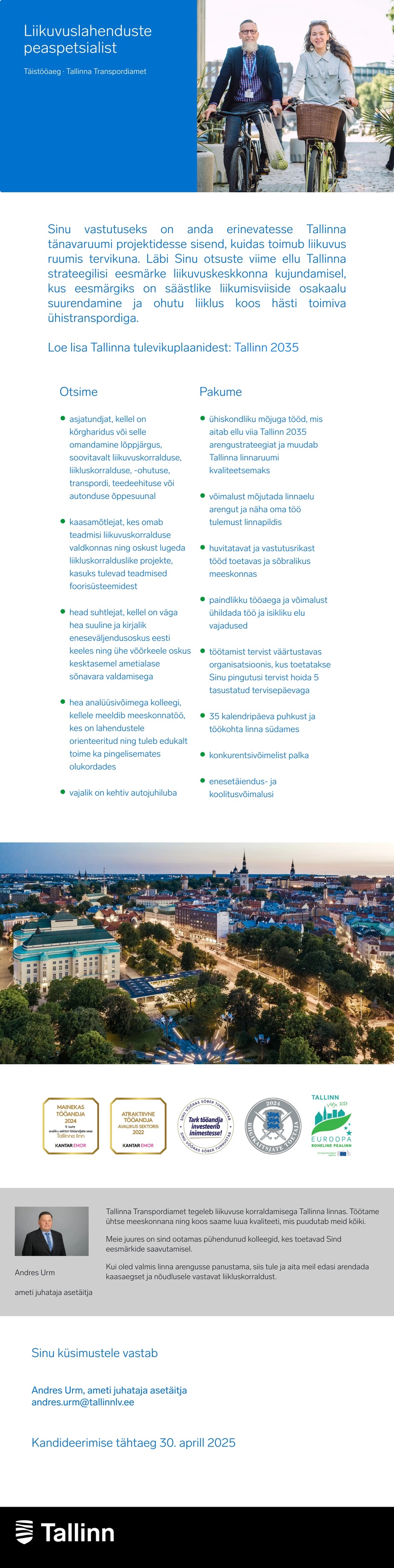 Tallinna Transpordiamet Liikuvuslahenduste peaspetsialist