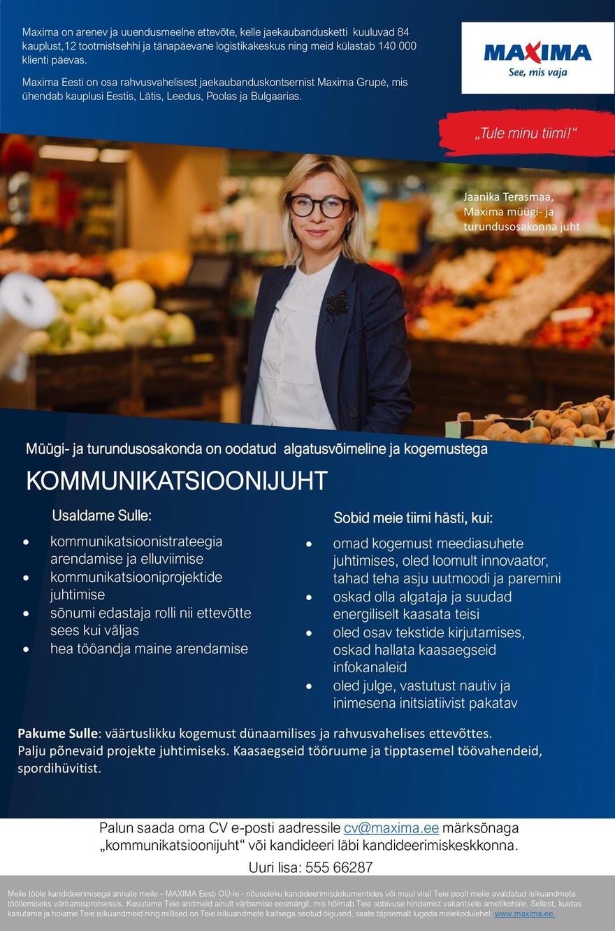Maxima Eesti OÜ Kommunikatsioonijuht