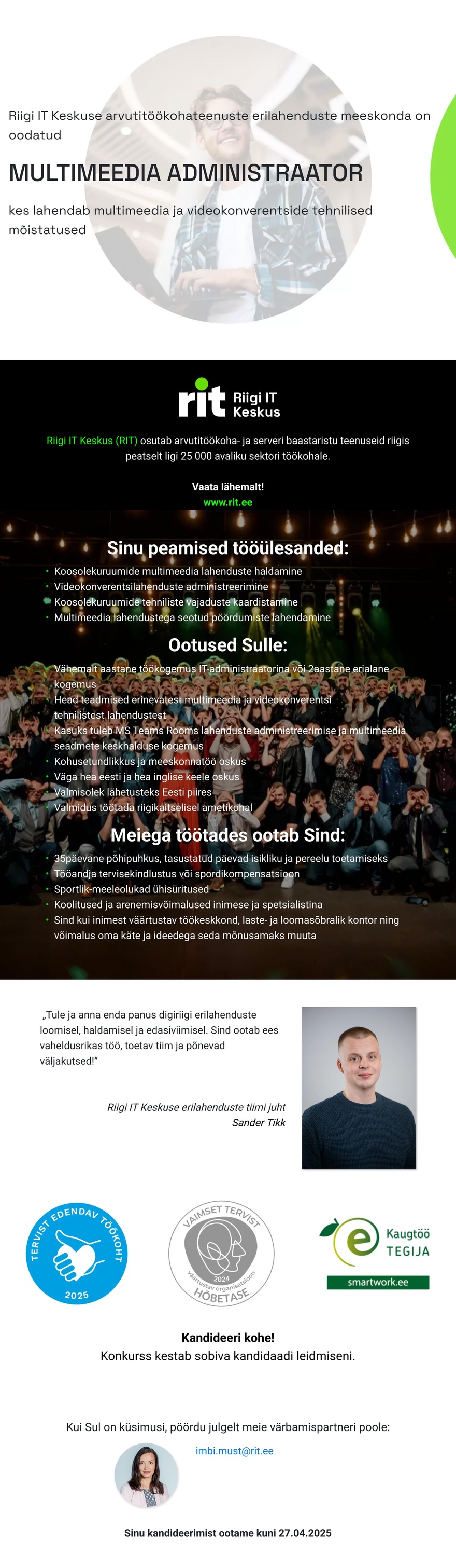 Riigi IT Keskus Multimeedia administraator
