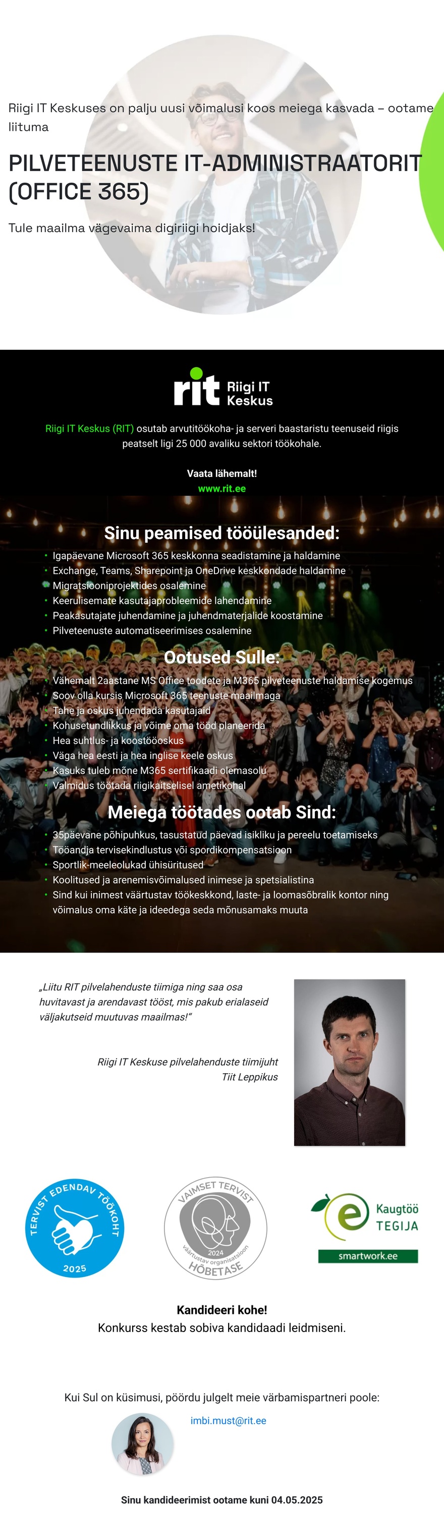 Riigi IT Keskus Pilveteenuste IT-administraator (Office 365)