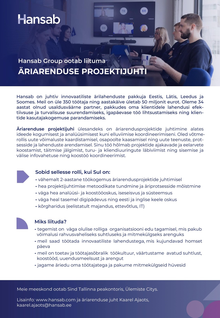 Hansab Group Äriarenduse projektijuht