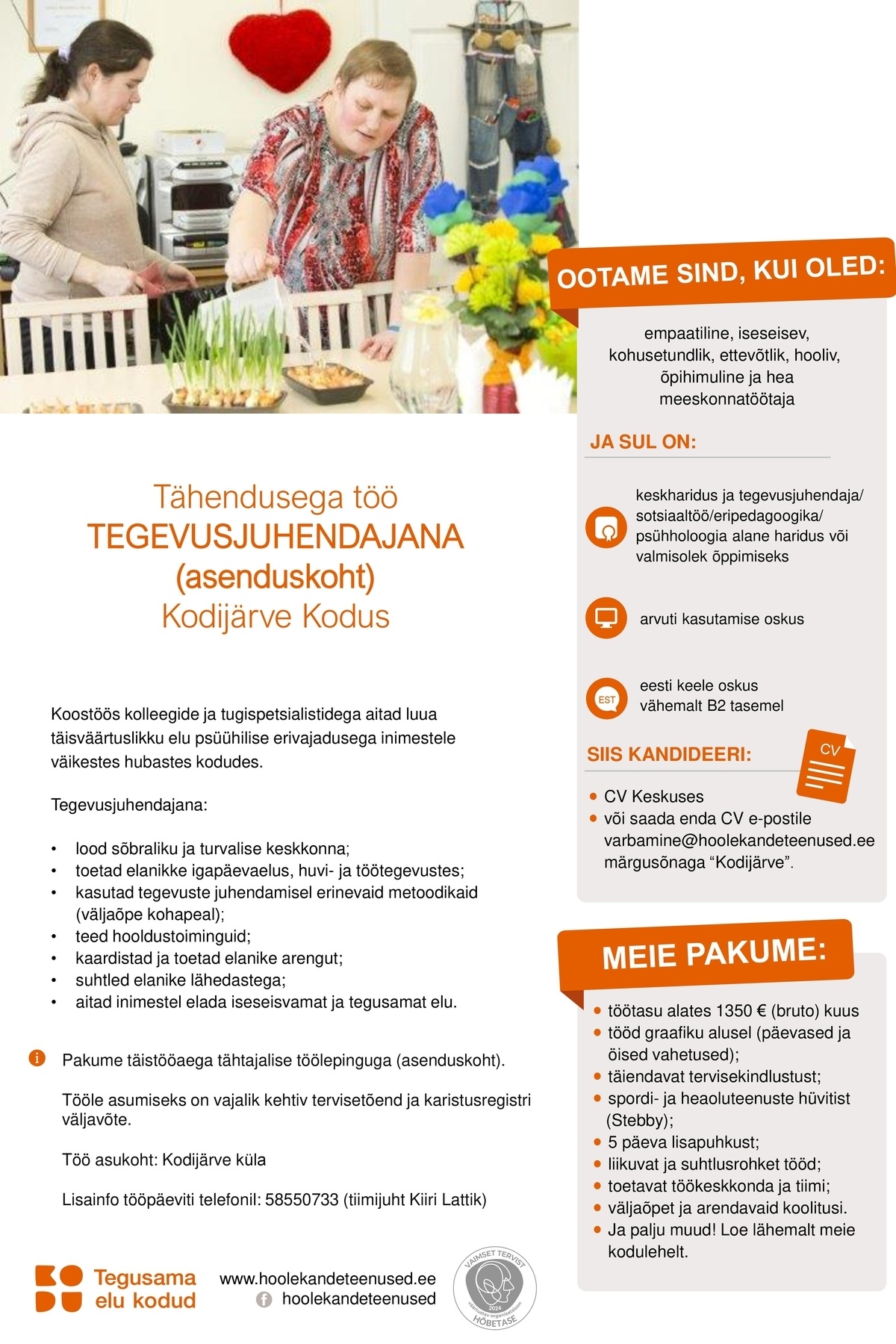 HOOLEKANDETEENUSED AS Tähendusega töö Kodijärve Kodus (asenduskoht)