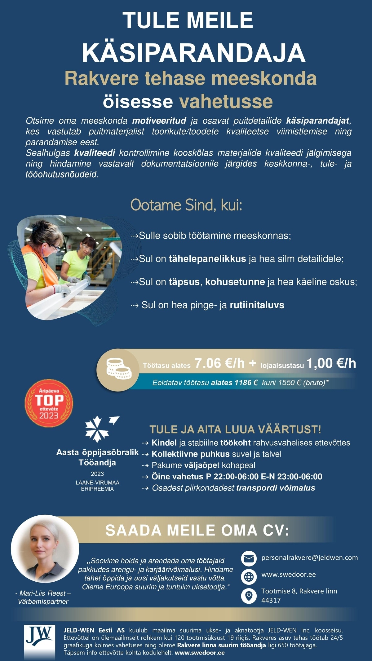 JELD-WEN Eesti AS KÄSIPARANDAJA (öine vahetus)