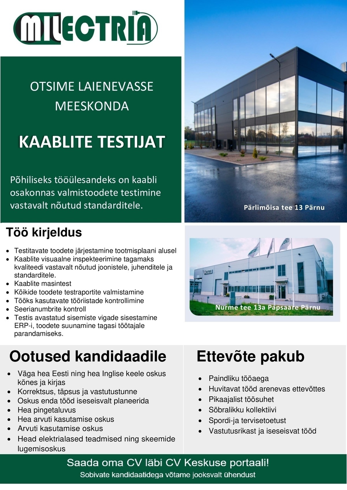 MILECTRIA EST OÜ KAABLITE TESTIJA