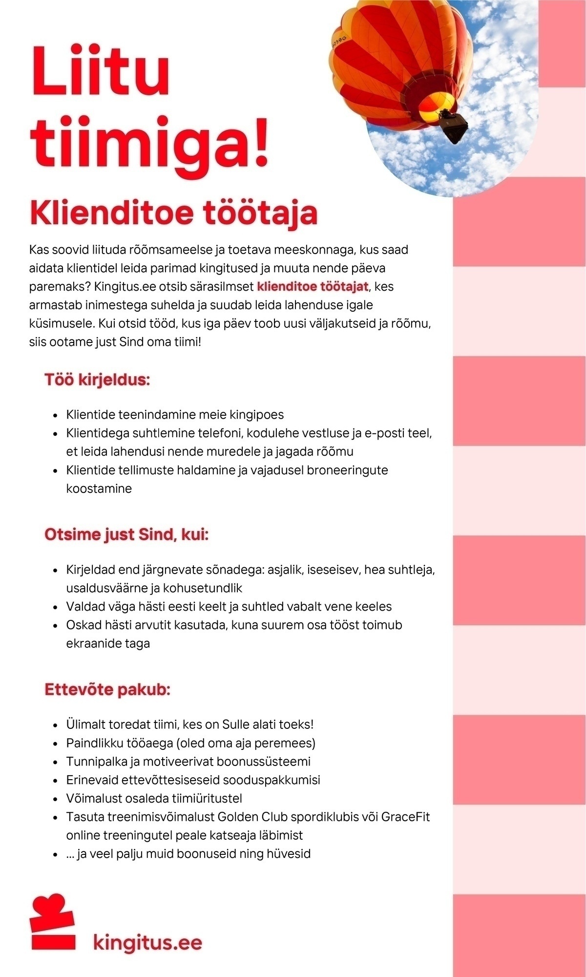 KINGITUS.EE OÜ Klienditoe töötaja