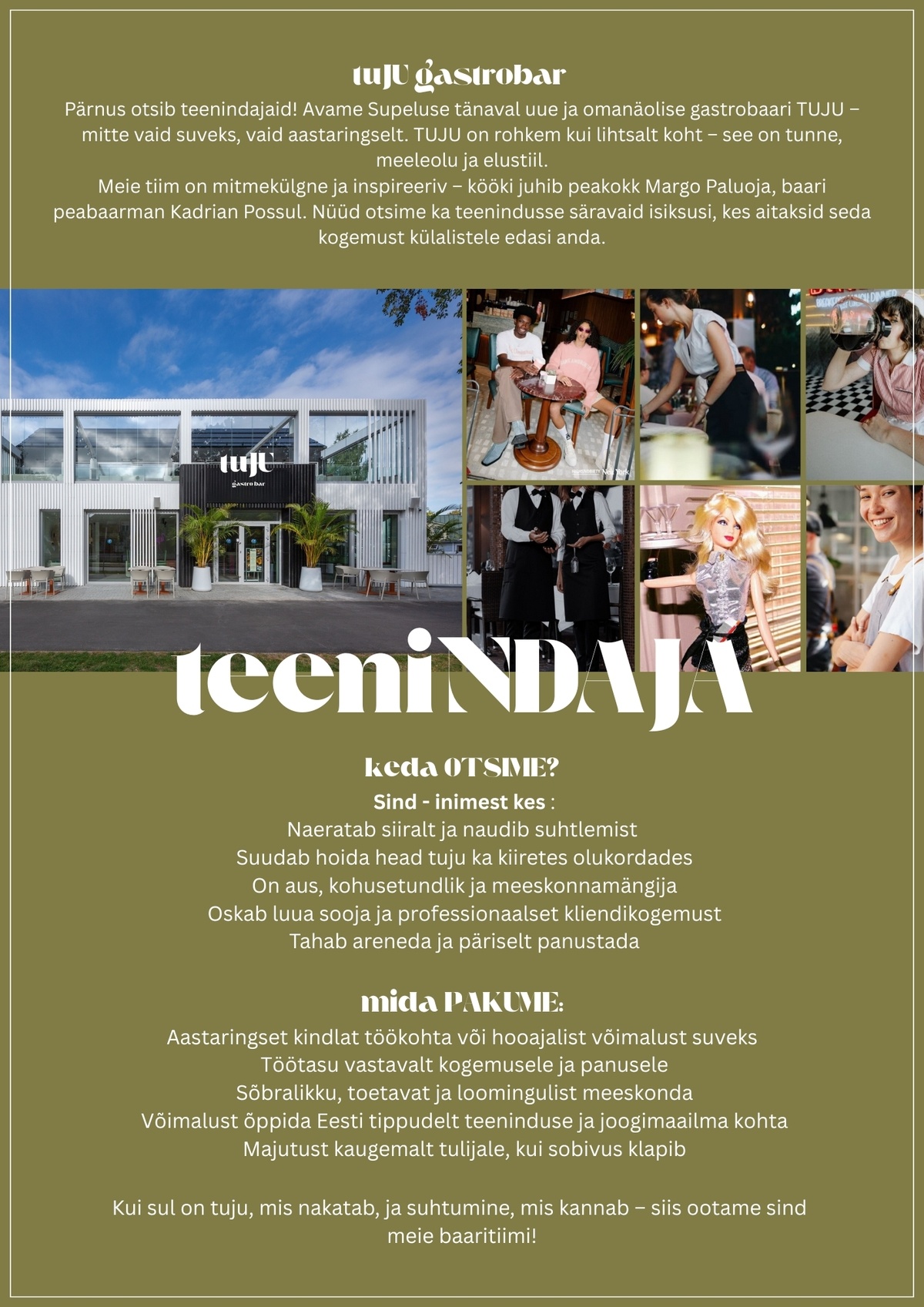 Gastrobar Tuju OÜ TEENINDAJA GASTROBAR TUJU