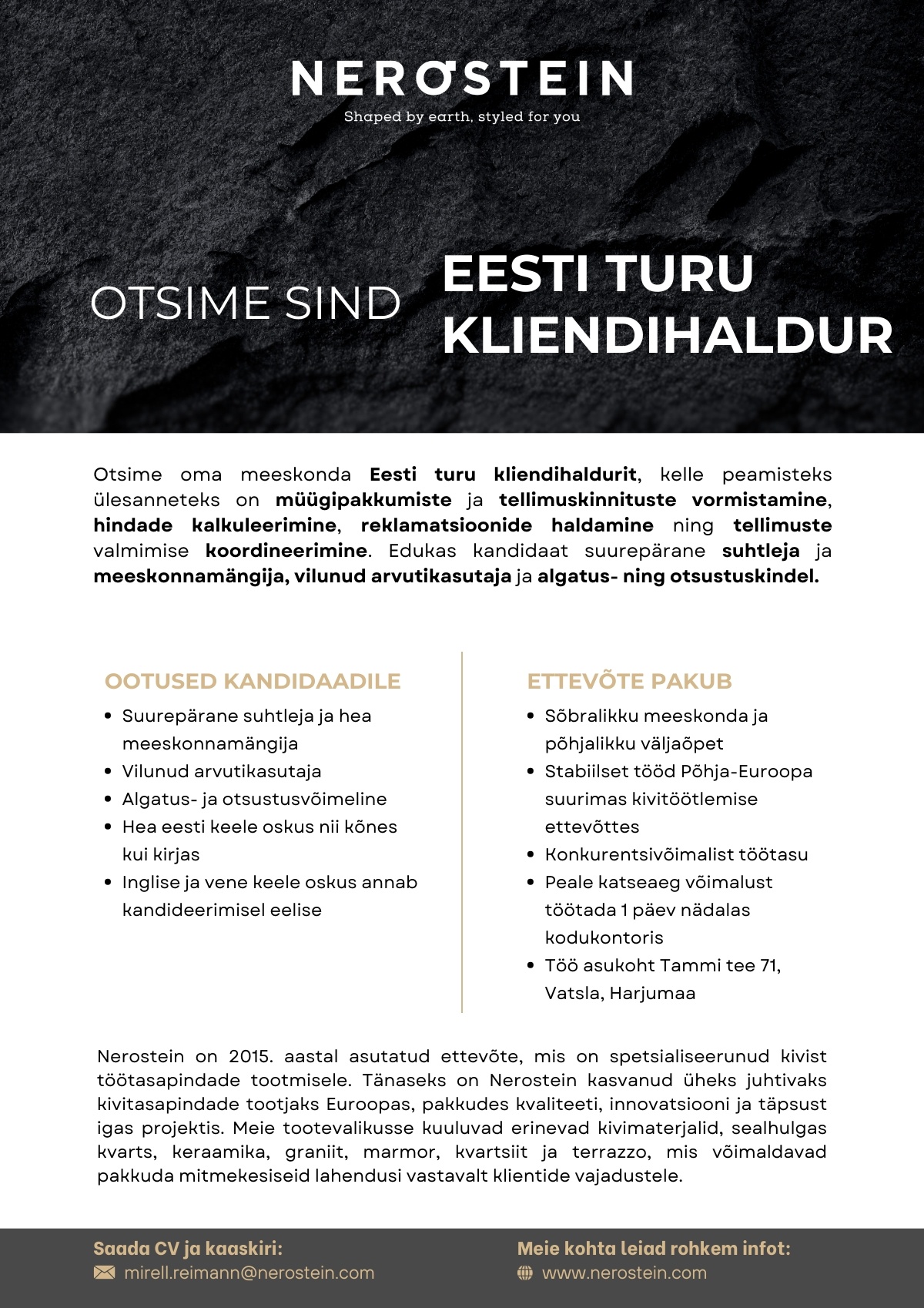 NEROSTEIN OÜ Eesti turu kliendihaldur
