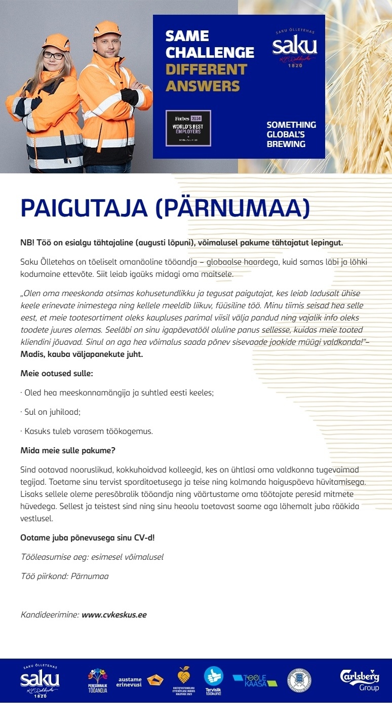 Saku Õlletehase AS PAIGUTAJA ( Pärnumaa)
