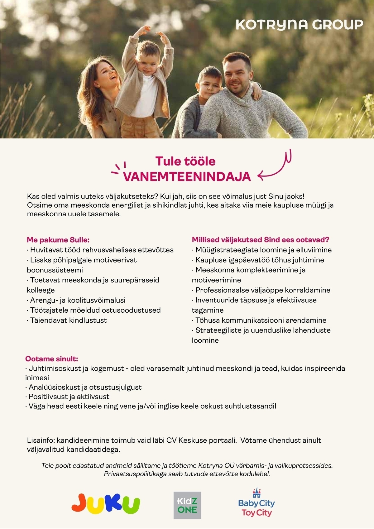 Kotryna OÜ VASTUTAV VANEMTEENINDAJA