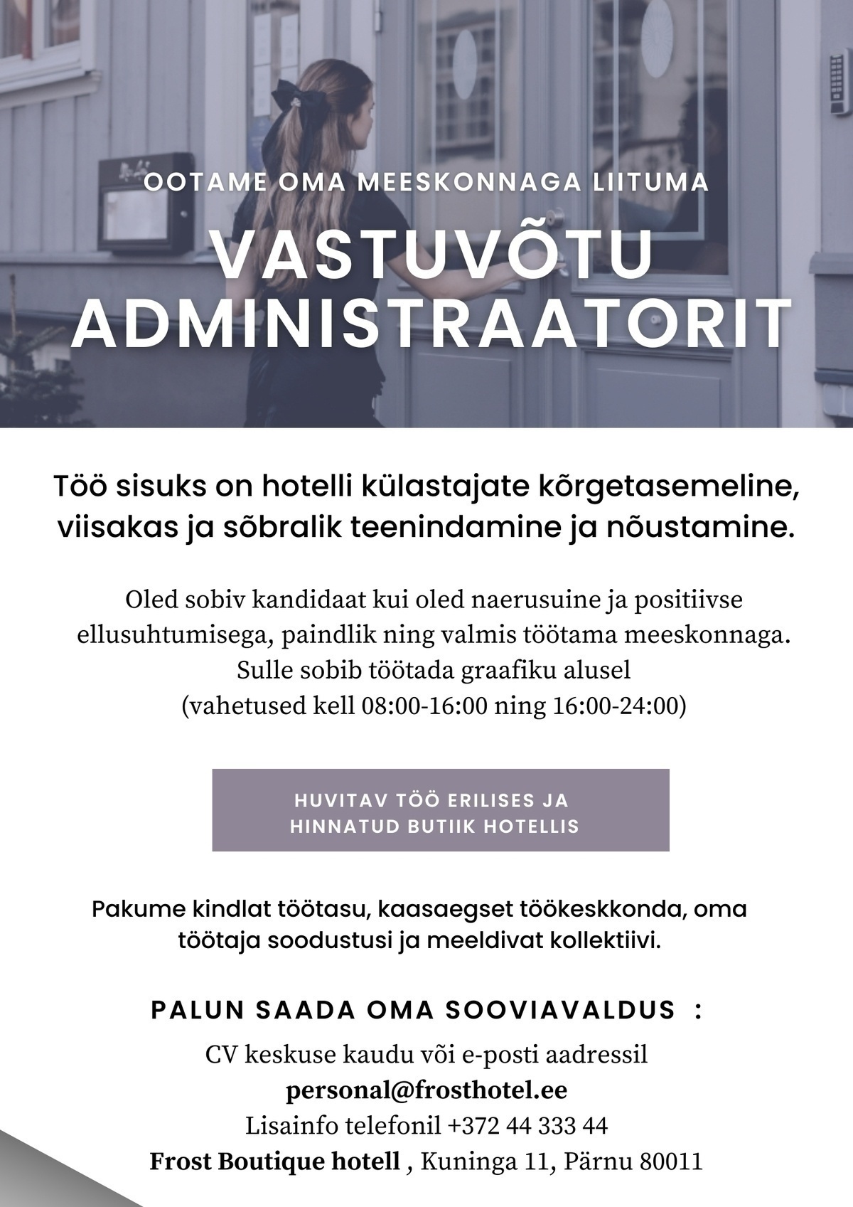A.L.L. Arenduse OÜ Administraator - Frost Boutique hotellis