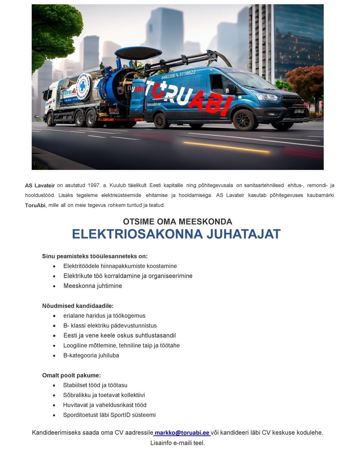 Lavateir AS Elektriosakonna juhataja