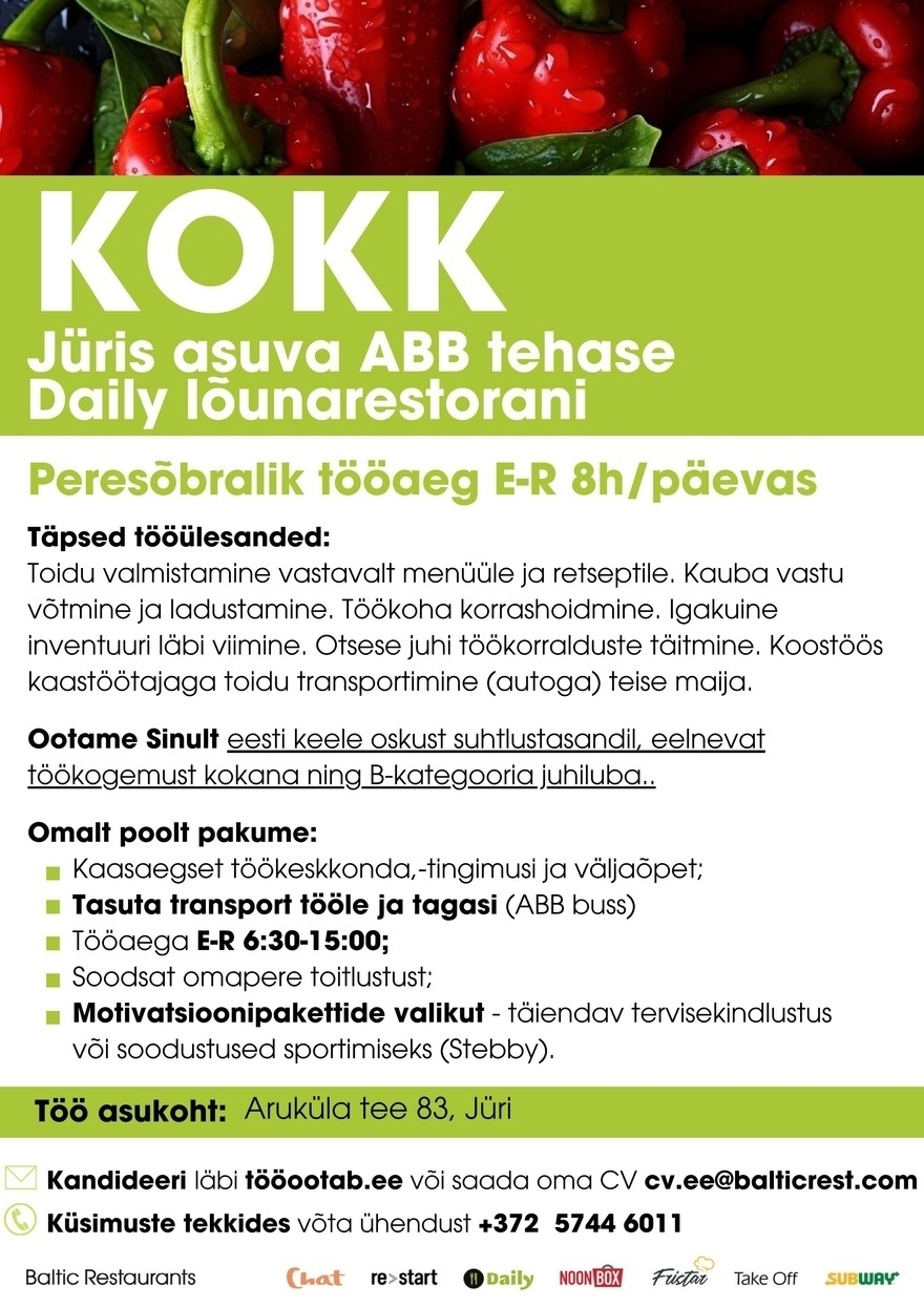 Baltic Restaurants KOKK Jüris asuva ABB tehase Daily lõunarestorani!