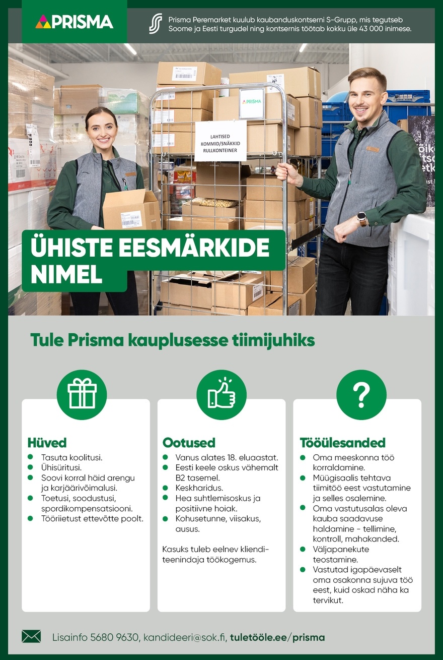 Prisma Peremarket AS Tiimijuht Lasnamäe Prisma
