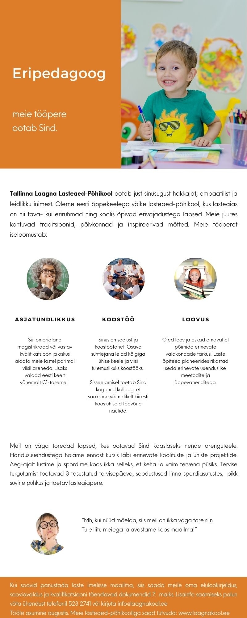 Tallinna Laagna Lasteaed-Põhikool Eripedagoog